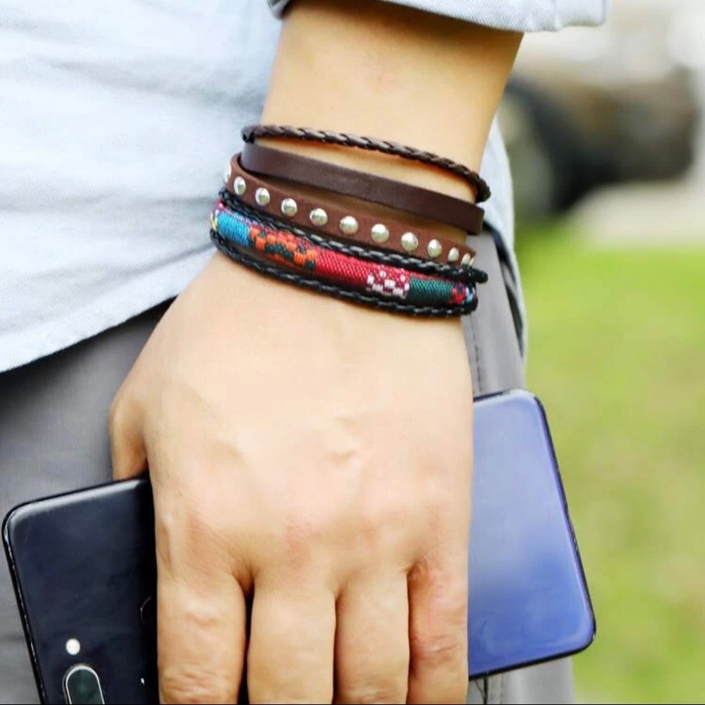 COPY - 5pcs MenPU Leather Bracelets. - Picture 2 of 8
